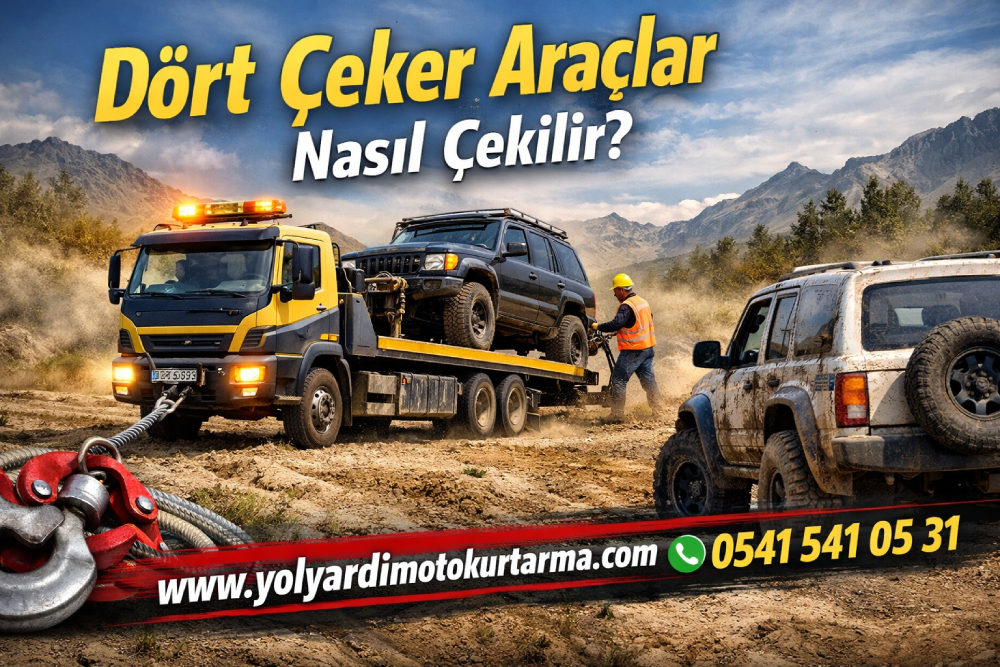 Dört çeker araçlar nasıl çekilir sorusuna örnek olarak yol yardım çekicisiyle araç taşıma işlemi
