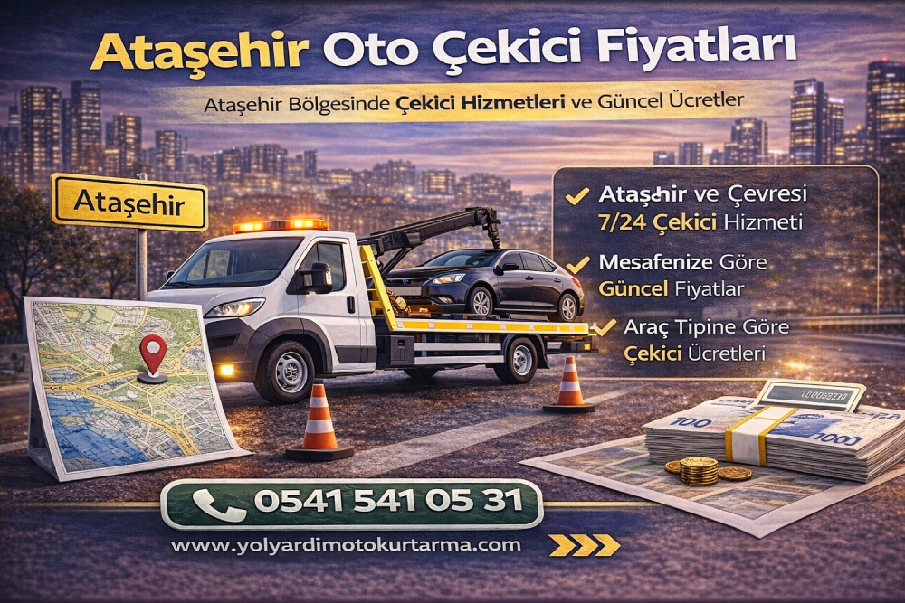 Ataşehir oto çekici fiyatları, km başına çekici ücreti ve yol yardım hizmeti